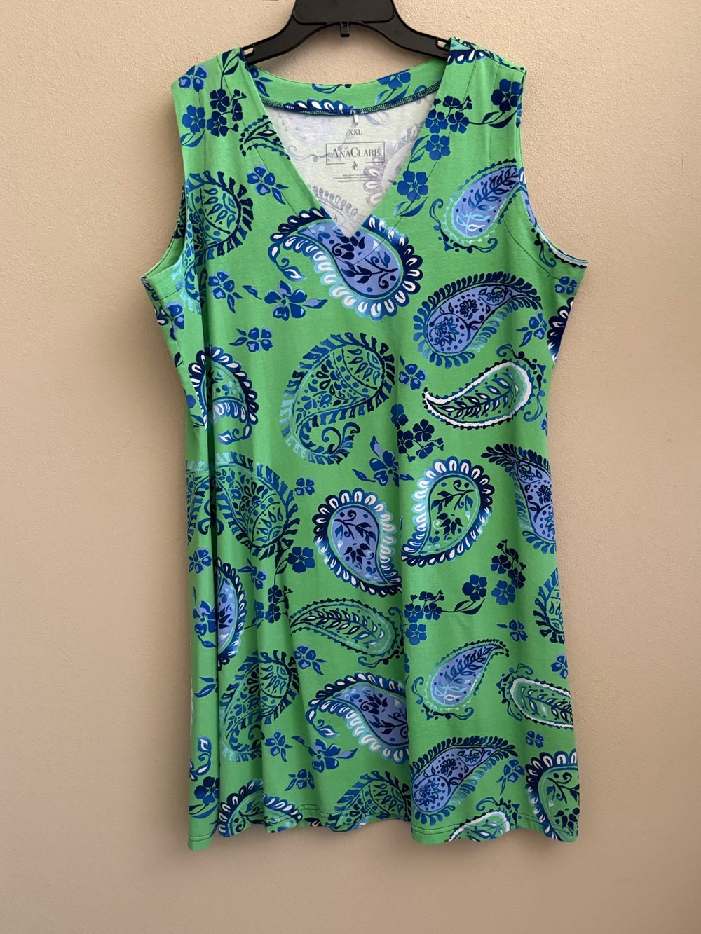 Ana Clare Green Paisley Print Shift Dress Size XXL Cotton